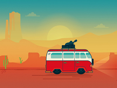 Desert Road Trip Illustration arizona cactus desert landscape music road saguaro sunrise trip valley vw western