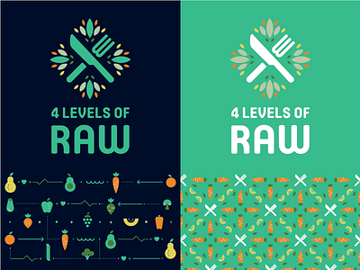 4 Levels of Raw 4 diet eat food fork fruit identity knife levels logo raw vegetables