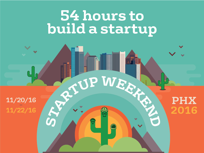 Startup Weekend Phoenix 2016 downtown buildings mountains logo branding identity cactus phx phoenix weekend startup