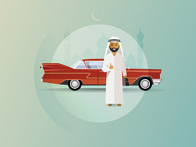 Classic Car UAE: Happy Customer Illustration arab beard car chevy classic dubai east emirates illustration thumbs uae up