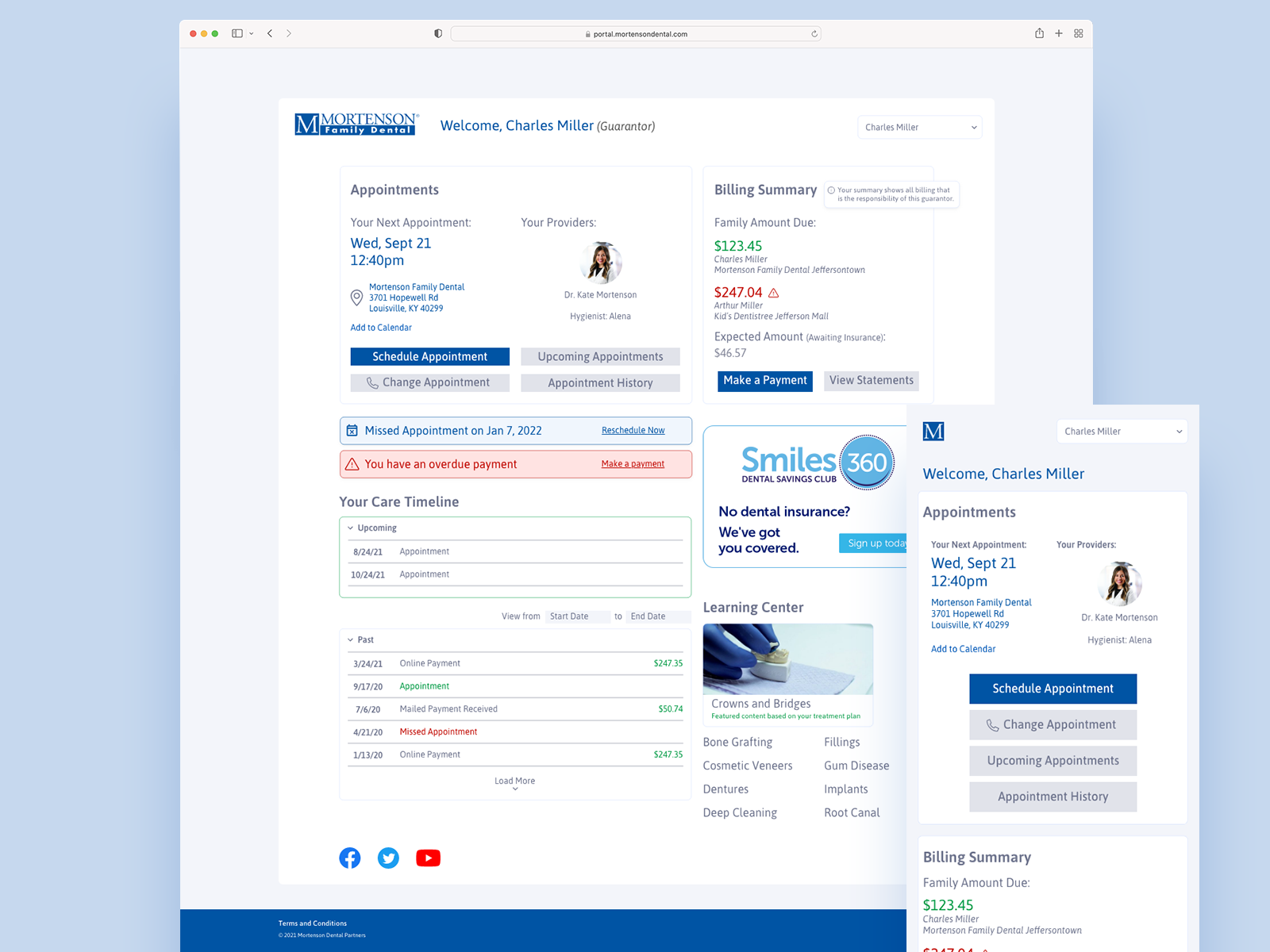 Mortenson Family Dental Patient Portal by Jake Stephenson on Dribbble