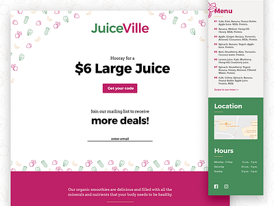 JuiceVille Site Design design ecommerce food icons illustration mobile web web design landing page