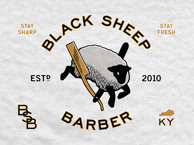 Black Sheep Barber americana barber black design gold illustration lockup razor sheep type typography