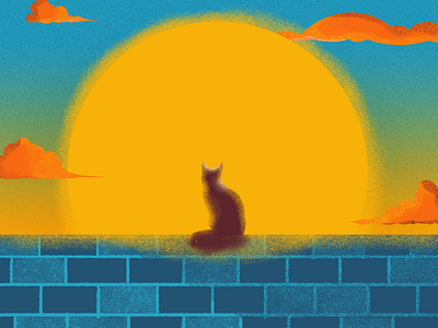 Cat brick wall cat digital painting graphic design grit illustration noon sun sunset texture