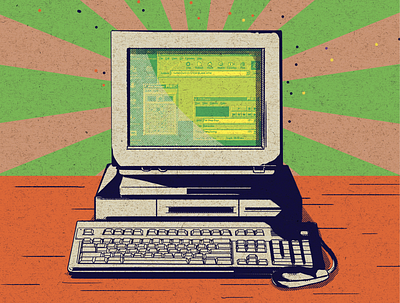 Vintage PC 90s computer digital painting graphic design gritty illustration pc