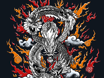 Dragons character design digital painting dragons illustration japanese tattoo