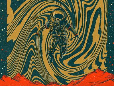 Exploring new dimensions astronaut digital painting graphic design grit texture illustration music poster sci fi
