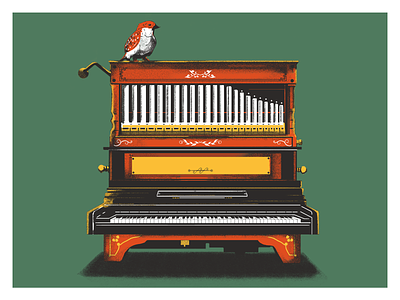 Music box bird digital painting gig poster graphic design illustration music box music poster piano pipe organ