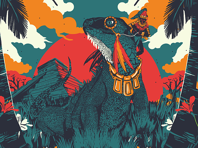 The Mayan Warrior artwork graphic design iguana illustration mayan mexico tropical warrior