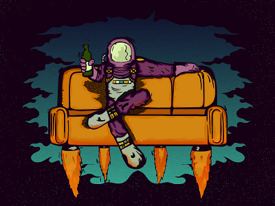 Cracking Open a Cold One In Space astronaut beer chilling couch free pass illustration rocket sofa space