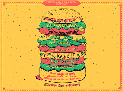Burger Revolution 2018 Poster burger gig poster illustration music festival punk rock and roll surf
