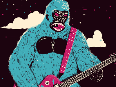 Magnificent gorilla character design digital painting gorilla illustration music poster