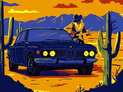 Howdy! adobephotoshop bmw cowboy desert digital painting gig poster illustration music poster