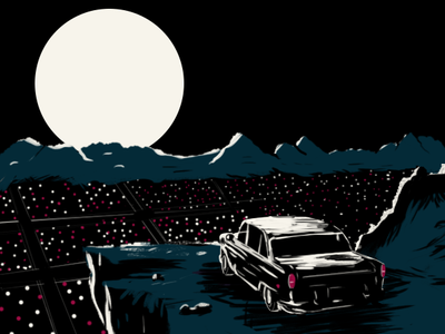 Full moon car city digital painting illustration moon night vista