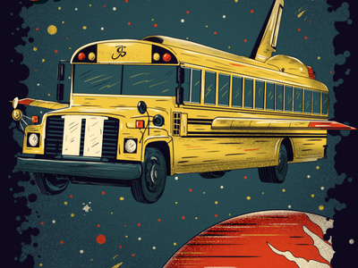 Space Bus! bus digital painting graphic design illustration poster school school bus