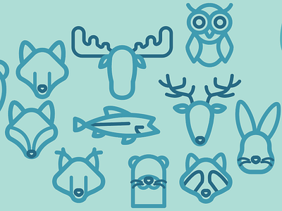 Michigan Map Wildlife Icons bear deer fish fox lynx moose otter owl rabbit raccoon wildlife wolf