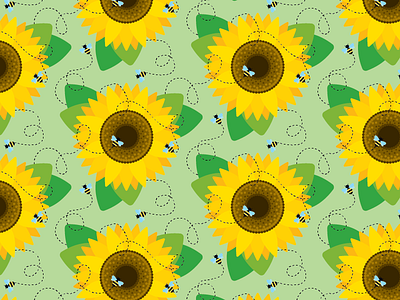 Sunflower Bee Pattern bees fall floral flowers happy fall october pattern seamless pattern sunflower