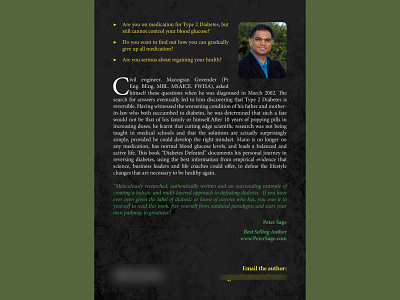 Book // Back Cover // Diabetes Defeated // author back cover book book publishing catherine davis smith charmed designs design diabetes graphic design layout publishing reach publishers