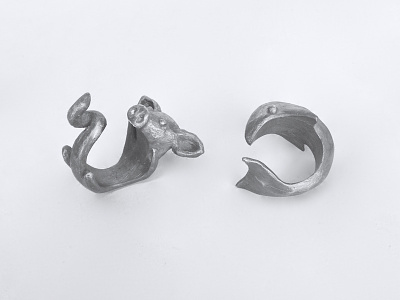 Silver Animal Rings animal animals carving casting dolphin metal metalsmithing pig ring rings sculpture silver