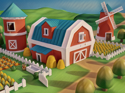 Stylized Farm - 3D Blender Artwork (with edit in canva)