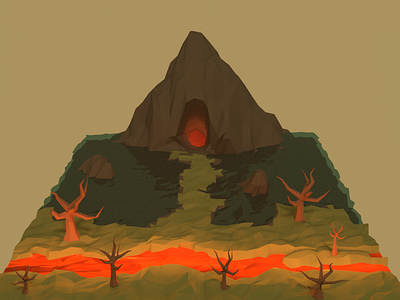 Lava Take 1 [WIP] cave game landscape lava mountain rocks trees water
