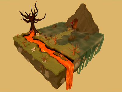 Lava Take 3 [WIP] cave game landscape lava mountain rocks trees water