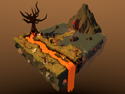 Lava Final Version [Blender Rendering Engine] blender cave game landscape lava mountain rocks trees water
