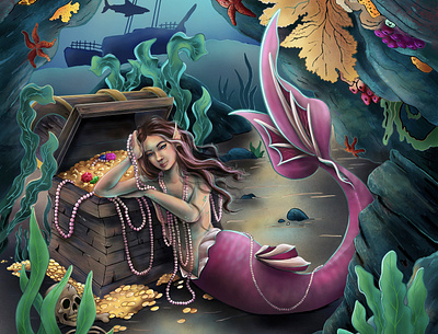 The Mermaid’s Treasure animation book art character creator character design character development cover art design digital art digital illustration fan art fantasy illustration illustration mermaid art storytelling