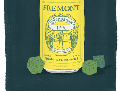 February 2020: Fremont Interuban IPA + DnD Dice beer beer can dnd illustration pnw