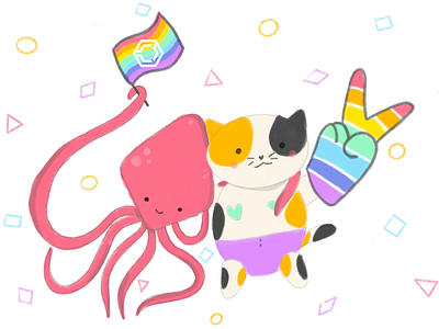 Pride animals animation art cat design diversity doodle gif illustration inclusion mascot pride 2020 procreate rainbow squid visual
