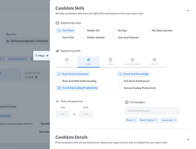 Filter Sidebar app design filters hr software search ui ux