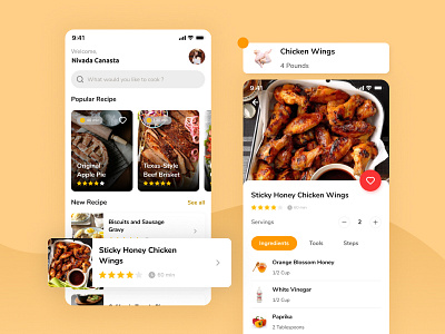 Food Recipe Apps for iOS & Android cleandesign cook cooking cooking app cooking guide flat food food app foodappp guide meal menu mobile design recipe restaurant simple ui ux