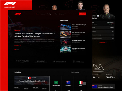 F1 - Formula One Landing Page clean dark f1 formula one gaming landingpage news player ranking racing schedule track information web design website