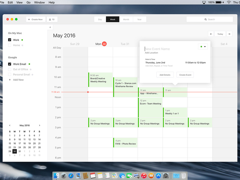 Mac Calendar Desktop App Design Exercise by Zac Keeler on Dribbble