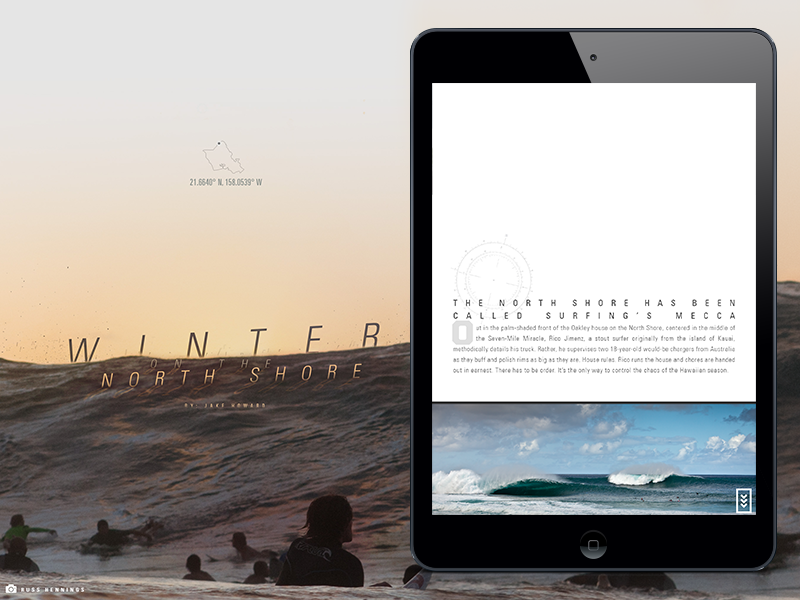 One Icon - Winter on the North Shore ipad surf surfing magazine layout design typography type article wave interaction digital oakley 1 icon