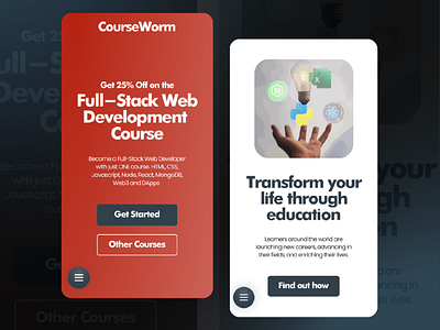 Courseworm Mobile Design codecrafto course website courseworm design design inspiration figma graphic design mobile design ui uiux visual design web design