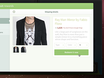 Redeem product page redemption ui design user interface widget