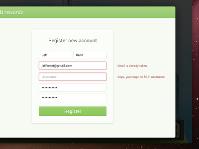 Register Error error state ui design user interface