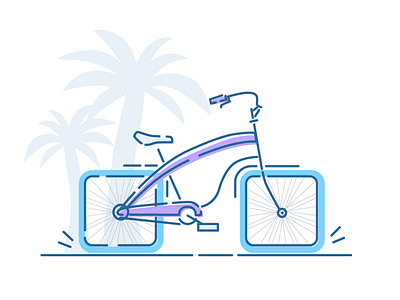 Square wheeled bicycle beach bicycle bike cruiser icon illustration machine palm science square trees wheels