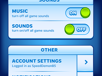 Word Morph Settings Screen game settings toggle switches ui word game