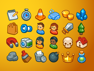 Casual Game Basic Icons Set cartoon game icons