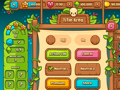 Paradise Lagoon Ui Kit buttons casual game game gems icons mobile game paradise rope tropical ui kit vector wood