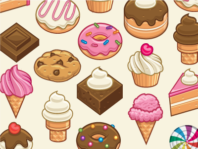 Sweets Icons brown brownie cake candy cheeries chocolate cookie cupcake dessert desserts donut food ice cream ivory pink sprinkles sweets vector whipped cream