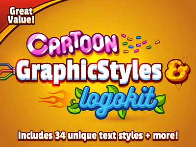 Cartoon Graphic Styles And Logo Kit cartoon creative market game graphic styles layer styles logos styles text