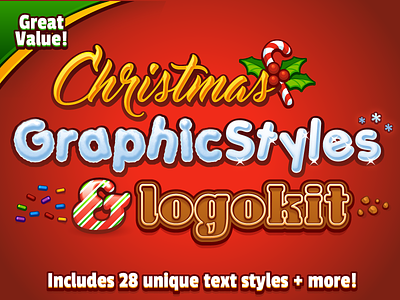 Christmas Graphic Styles And Logokit candy christmas cookie graphic styles illustrator logo snow typography vector