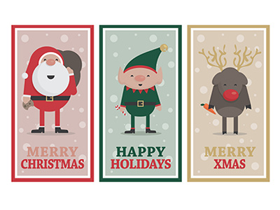 Cute Christmas Banners elf illustrations merry reindeer santa santa claus vector xmas