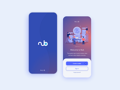 Nub - cryptocurrency app app blue clean colours gradient illustration interface mobile splash ui design ux