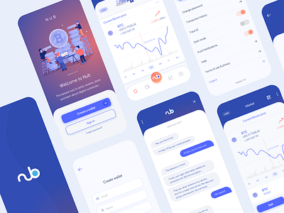 Nub - cryptocurrency app app appdesign blue clean design gradient illustration logo ui ux