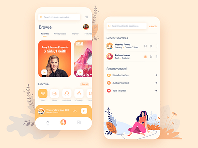 Castr - Podcast app app appdesign clean design illustration interface media mobile mobileui music orange podcast ui uidesign ux yellow