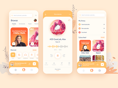 Castr - Podcast App app appdesign clean colour homepage illustration interface media music orange player podcast streaming ui ux yellow